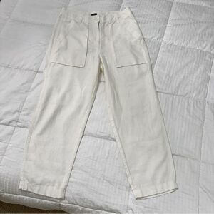 J.Crew Linen Lyocell Utility Pants 6P Ivory Tapered Pocket Front Flat Front